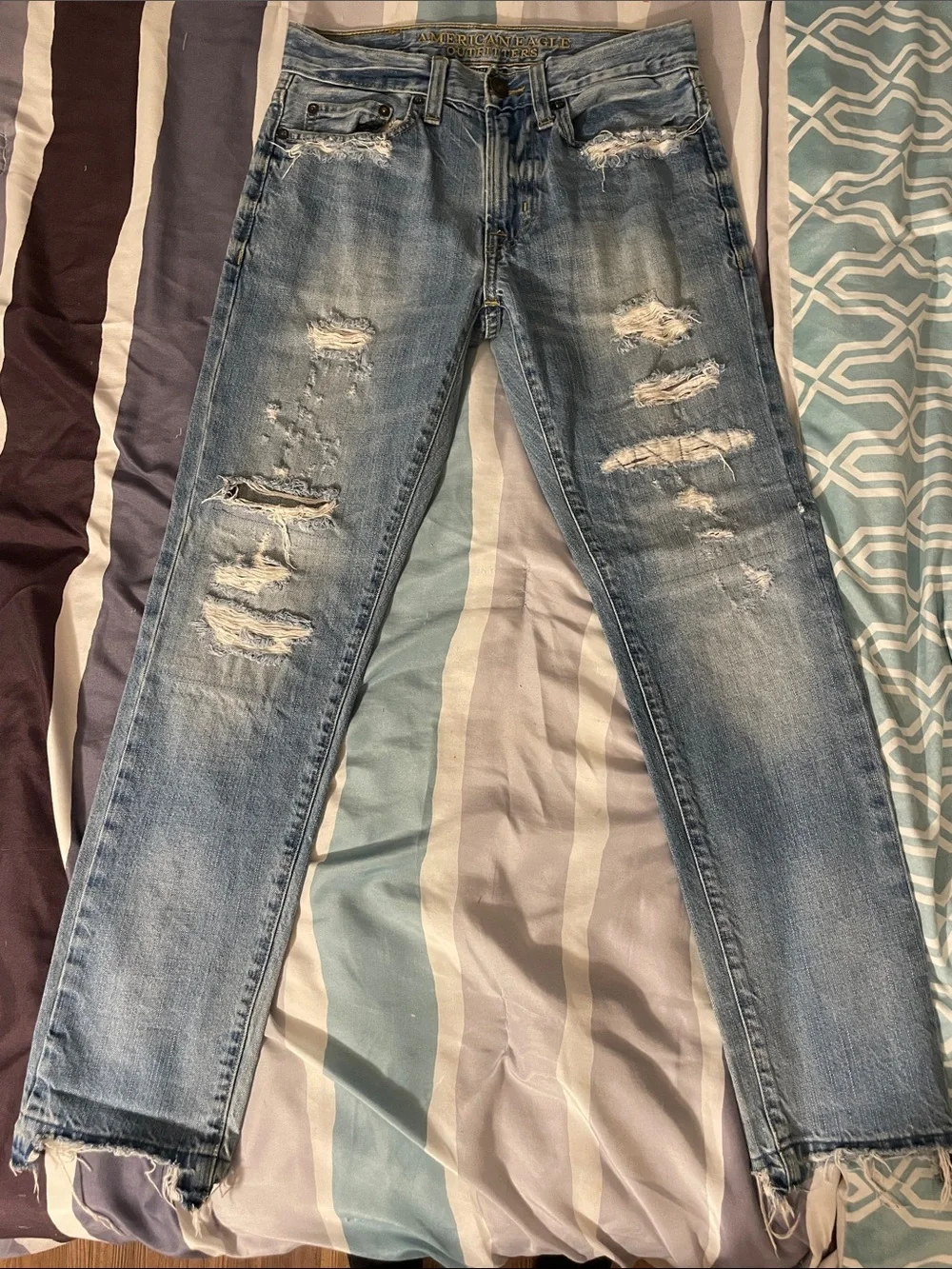 American Eagle Outfitters Slim Distressed Light Blue Jeans
